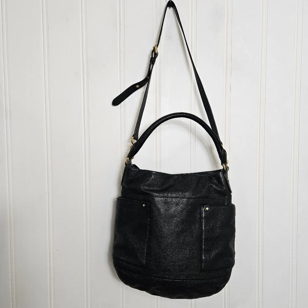 Marc by Marc Jacobs Black Goat Leather Hobo Crossbody Bag Zip Slouchy